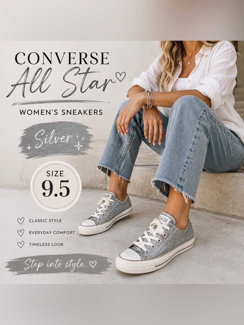 Converse Chuck Taylor All Star Silver Glitter Low Top Sneakers